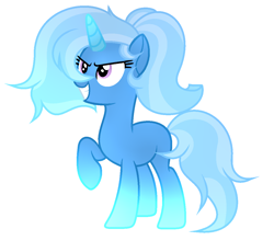 Size: 1152x1060 | Tagged: safe, artist:lightningsparkle95, imported from derpibooru, trixie, pony, unicorn, abstract background, alternate hairstyle, eyelashes, gradient hooves, gradient horn, gradient mane, grin, horn, redesign, show accurate, simple background, smiling, solo, tail, teeth, white background