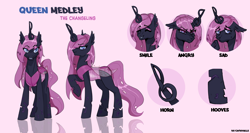 Size: 3728x1986 | Tagged: safe, artist:catrivaille, imported from derpibooru, oc, oc only, oc:queen medley, changeling, changeling queen, pony, changeling oc, changeling queen oc, female, full body, purple changeling, quadrupedal, reference, reference sheet, wings