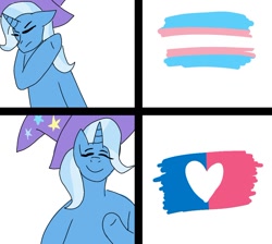 Size: 1024x919 | Tagged: safe, imported from derpibooru, trixie, pony, unicorn, based, cis, drake, meme, op is a duck, op is trying to start shit, pride, pride flag, solo, straight pride flag, transgender pride flag