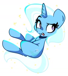 Size: 1525x1693 | Tagged: safe, artist:kindakismet, imported from derpibooru, trixie, pony, unicorn, female, horn, mare, open mouth, simple background, solo, sparkles, white background
