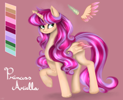 Size: 3337x2712 | Tagged: safe, artist:synthsparkle, imported from derpibooru, oc, oc only, oc:princess ariella, alicorn, pony, fanfic, fanfic art, full body, high res, missing cutie mark, pony driland, reference, reference sheet, solo, wings