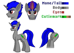 Size: 529x379 | Tagged: safe, artist:zeka10000, imported from derpibooru, oc, oc only, oc:enigan, pony, unicorn, :3, bust, butt, colors, cutie mark, magic, male, palette, pixel art, plot, reference sheet, simple background, solo, stallion, standing, text, transparent background