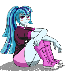 Size: 1400x1500 | Tagged: safe, artist:zachc, imported from derpibooru, sonata dusk, equestria girls, ass, butt, clothes, looking at you, schrödinger's pantsu, simple background, sitting, solo, white background