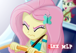 Size: 1028x720 | Tagged: safe, artist:alex mlp, edit, edited screencap, imported from derpibooru, screencap, fluttershy, roseluck, equestria girls, equestria girls series, rollercoaster of friendship, cute, eyes closed, geode of fauna, hairpin, jewelry, magical geodes, necklace, solo