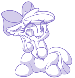 Size: 1725x1800 | Tagged: safe, artist:zzzsleepy, imported from ponybooru, apple bloom, earth pony, pony, blushing, ear fluff, ears, female, filly, floppy ears, monochrome, nervous, open mouth, sitting, sketch, solo, wavy mouth