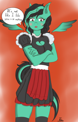 Size: 2178x3400 | Tagged: safe, artist:shypuppy, imported from derpibooru, oc, oc:ginny, alicorn, anthro, unguligrade anthro, blushing, clothes, maid, solo, speech bubble, tsundere