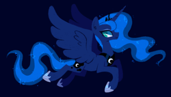 Size: 1280x725 | Tagged: safe, artist:bumblesnail-art, imported from derpibooru, princess luna, alicorn, pony, blue background, female, mare, no pupils, profile, simple background, solo, spread wings, wings