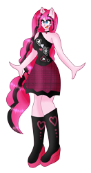 Size: 3147x5944 | Tagged: safe, artist:dazzlingmimi, artist:eeveeglaceon, imported from derpibooru, pinkie pie, equestria girls, alternate hairstyle, boots, breasts, choker, clothes, cute, diapinkes, female, open mouth, pinkie pie's boutique, ponied up, shoes, simple background, skirt, solo, tanktop, transparent background