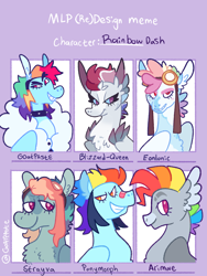 Size: 2448x3250 | Tagged: safe, artist:goatpaste, imported from derpibooru, rainbow dash, pegasus, pony, six fanarts, alternate design, bandaid, bandaid on nose, bust, chest fluff, choker, eyelashes, female, goggles, grin, high res, mare, multicolored hair, rainbow hair, smiling, smirk, spiked choker