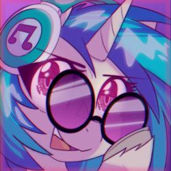 Size: 900x900 | Tagged: safe, artist:provolonepone, imported from derpibooru, dj pon-3, vinyl scratch, pony, robot, robot pony, unicorn, chromatic aberration, female, glasses, glowing eyes, headphones, looking at you, mare, retro, solo, unshorn fetlocks, vaporwave