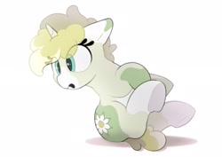 Size: 2048x1446 | Tagged: safe, artist:mochi_nation, imported from derpibooru, oc, oc only, oc:flannel tea, pony, unicorn, female, mare, simple background, sitting, solo, underhoof, white background