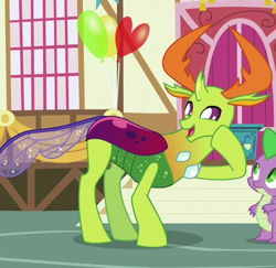 Size: 411x399 | Tagged: safe, imported from derpibooru, screencap, spike, thorax, changedling, changeling, dragon, triple threat, cropped, cute, duo, king thorax, male, open mouth, thorabetes