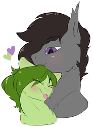 Size: 2039x2767 | Tagged: safe, artist:cold blight, imported from derpibooru, oc, oc:lief, oc:windwalker, bat pony, :p, bat pony oc, bat wings, blushing, couple, cute, floppy ears, happy, heart, high res, simple background, size difference, smiling, tongue out, transparent background, windsong, wings