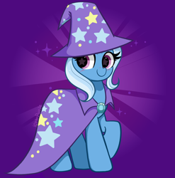 Size: 4559x4607 | Tagged: safe, artist:kittyrosie, imported from derpibooru, trixie, pony, unicorn, abstract background, cape, clothes, cute, diatrixes, eyelashes, hat, raised hoof, solo, starry eyes, trixie's cape, trixie's hat, wingding eyes