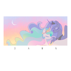 Size: 1984x1984 | Tagged: source needed, safe, artist:dusk40536, artist:horizon, imported from derpibooru, princess celestia, princess luna, alicorn, pony, crescent moon, eyes closed, female, moon, royal sisters, siblings, sisters, sky, wings