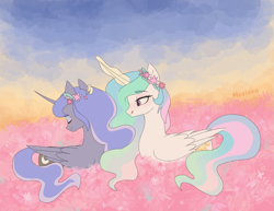 Size: 1611x1245 | Tagged: safe, artist:dusk40536, artist:horizon, imported from derpibooru, princess celestia, princess luna, alicorn, pony, female, flower, incest, lesbian, princest, royal sisters, shipping, siblings, sisters