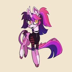 Size: 1932x1933 | Tagged: safe, artist:_psiionix_, imported from derpibooru, twilight sparkle, pony, unicorn, alternate cutie mark, curved horn, ear fluff, facial markings, glasses, horn, leonine tail, lipstick, redesign, solo