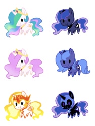 Size: 1500x1999 | Tagged: safe, artist:horizon, imported from derpibooru, daybreaker, nightmare moon, princess celestia, princess luna, chibi, cute, cutelestia, daybweaker, female, lunabetes, nightmare woon, pink-mane celestia, s1 luna, simple background, white background