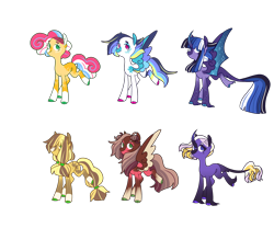 Size: 3000x2500 | Tagged: safe, artist:conspivacy, imported from derpibooru, oc, oc only, oc:amethyst kiss, oc:appleloosa, oc:midnight harmony, oc:pop roxanne pie, oc:rosie robin, oc:twister, alicorn, classical unicorn, earth pony, pegasus, pony, unicorn, base used, cloven hooves, coat markings, colored hooves, colored pupils, female, high res, hybrid wings, leonine tail, mare, next generation, offspring, parent:applejack, parent:big macintosh, parent:caramel, parent:cheese sandwich, parent:flash sentry, parent:fluttershy, parent:pinkie pie, parent:rainbow dash, parent:rarity, parent:soarin', parent:trenderhoof, parent:twilight sparkle, parents:carajack, parents:cheesepie, parents:flashlight, parents:fluttermac, parents:soarindash, parents:trenderity, simple background, socks (coat markings), starry wings, transparent background, unshorn fetlocks, wings