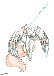 Size: 785x1100 | Tagged: safe, artist:penrosa, imported from derpibooru, alicorn, pegasus, pony, alicornified, collaboration, female, looking up, mare, pearl (steven universe), ponified, race swap, signature, simple background, steven universe, white background, wings