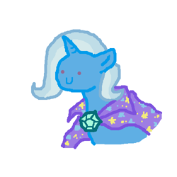 Size: 500x500 | Tagged: safe, artist:askpinkiepieandfriends, imported from derpibooru, trixie, pony, unicorn, cape, clothes, female, hatless, mare, missing accessory, simple background, smiling, solo, trixie's cape, white background