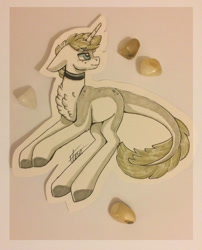 Size: 2202x2723 | Tagged: safe, artist:inspiredpixels, imported from derpibooru, oc, oc only, pony, unicorn, chest fluff, colored hooves, floppy ears, freckles, high res, leonine tail, pale belly, solo, traditional art