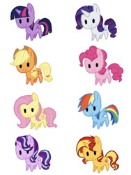 Size: 1500x1999 | Tagged: safe, artist:horizon, imported from derpibooru, applejack, fluttershy, pinkie pie, rainbow dash, rarity, starlight glimmer, sunset shimmer, twilight sparkle, alicorn, earth pony, pegasus, pony, unicorn, applejack's hat, cowboy hat, cute, hat, mane six, simple background, twilight sparkle (alicorn), white background