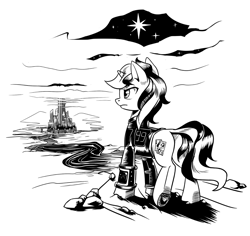 Size: 3096x2920 | Tagged: safe, artist:lexx2dot0, imported from derpibooru, oc, oc only, oc:blackjack, pony, unicorn, fallout equestria, fallout equestria: project horizons, series:ph together we reread, black and white, book, butt, clothes, comic, fanfic art, female, grayscale, high res, horn, jumpsuit, mare, monochrome, pipbuck, plot, small horn, solo, vault security armor, vault suit