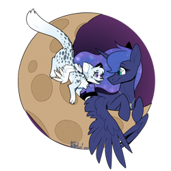 Size: 2500x2500 | Tagged: safe, artist:lionbun, artist:lionbun1, imported from derpibooru, princess luna, oc, oc:fenja, alicorn, alicon, cute, female, high res, mare, moon, patreon, patreon reward, pet, simple background, transparent background