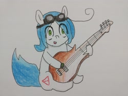 Size: 4000x3000 | Tagged: safe, artist:cherro, imported from derpibooru, oc, oc only, oc:mal, pony, bass guitar, female, goggles, musical instrument, solo, traditional art