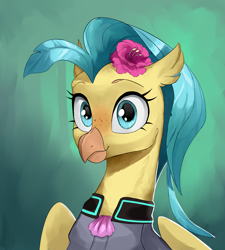 Size: 2700x3000 | Tagged: safe, alternate version, artist:cadillac-dynamite, artist:cadillacdynamite, imported from derpibooru, princess skystar, classical hippogriff, hippogriff, equestria at war mod, my little pony: the movie, blue eyes, bust, clothes, cute, eyelashes, female, freckles, high res, portrait, quadrupedal, skyabetes, solo, uniform