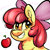 Size: 1600x1600 | Tagged: safe, artist:zapplebow, imported from derpibooru, apple bloom, earth pony, pony, apple, bust, ear fluff, female, filly, food, grin, portrait, smiling, solo