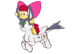 Size: 3507x2480 | Tagged: safe, artist:aemuhn, imported from derpibooru, apple bloom, oc, oc:ruffle, earth pony, original species, plane pony, pony, f-4 phantom ii, high res, jet, jet fighter, jet plane, plane, riding