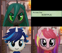 Size: 1274x1080 | Tagged: safe, artist:pastthesouthpole, imported from derpibooru, princess cadance, queen chrysalis, shining armor, alicorn, changeling, changeling queen, unicorn, face, female, male, mii, miitopia, nintendo