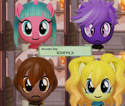 Size: 1274x1080 | Tagged: safe, artist:pastthesouthpole, imported from derpibooru, oc, oc only, oc:artemis sparkshower, oc:honour bound, oc:lily glamerspear, oc:purity ebonshield, bat pony, earth pony, pegasus, unicorn, fanfic:everyday life with guardsmares, everyday life with guardsmares, face, female, guardsmare, mare, mii, miitopia, nintendo, royal guard
