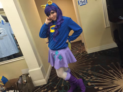 Size: 1024x768 | Tagged: safe, artist:cinemabrony, artist:cinemapony, imported from derpibooru, rarity, human, equestria girls, boots, clothes, cosplay, costume, hand on hip, high heel boots, irl, irl human, pacific ponycon, pacific ponycon 2016, photo, rubber boots, shoes, wondercolts uniform