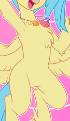 Size: 1073x1847 | Tagged: safe, artist:annakitsun3, edit, imported from derpibooru, princess skystar, classical hippogriff, hippogriff, my little pony: the movie, belly, chest fluff, cropped, jewelry, necklace, open mouth, pictures of bellies, solo