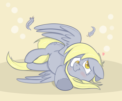 Size: 1095x912 | Tagged: safe, artist:cookieboy011, imported from derpibooru, derpy hooves, pegasus, pony, :t, blushing, chubby, cute, derpabetes, feather, female, floppy ears, heart, mare, solo