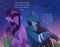 Size: 340x270 | Tagged: artist needed, safe, imported from derpibooru, twilight sparkle, anthro, pony, unicorn, aeroplanes and meteor showers, airplanes (song), crossover, crossover shipping, crying, female, jay, male, mare, meme, mordecai, mordetwi, redraw mordetwi meme, regular show, shipping, song reference, straight