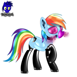 Size: 3840x3840 | Tagged: safe, alternate version, artist:damlanil, imported from derpibooru, rainbow dash, pegasus, pony, boots, clothes, collar, comic, cute, eyeshadow, female, gas mask, happy, heart, heart eyes, latex, looking at you, makeup, mare, mask, raised hoof, rubber, rubber drone, shine, shiny, shiny mane, shoes, simple background, solo, text, transformation, transparent background, vector, wingding eyes, wings