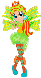 Size: 1025x1920 | Tagged: safe, artist:marihht, artist:princesssnowofc, artist:user15432, imported from derpibooru, fairy, human, equestria girls, alternate hairstyle, barely eqg related, base used, clothes, colored wings, crossover, crown, ear piercing, earring, equestria girls style, equestria girls-ified, fairy princess, fairy wings, fairyized, fins, gradient wings, green hair, heart hands, jewelry, long hair, looking at you, nintendo, piercing, ponytail, princess daisy, regalia, shoes, simple background, sirenix, solo, sparkly wings, super mario bros., transparent background, wings, winx, winx club, winxified, yellow wings