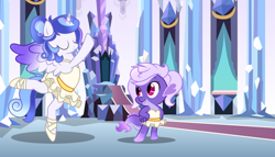 Size: 7000x4000 | Tagged: safe, artist:glistelle, imported from derpibooru, oc, oc:astral, oc:crystelle harmony glam, alicorn, dragon, alicorn oc, alternate hairstyle, arabesque, ballerina, ballerinas, ballet, ballet slippers, barefoot, clothes, crystal empire, cute, dancing, dragon oc, en pointe, eyes closed, feet, hand on hip, horn, ocbetes, on one hoof, one arm raised, one leg out, pose, smiling, standing, standing on one leg, tutu, tutus, tututiful, wings