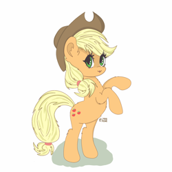 Size: 2048x2048 | Tagged: safe, artist:lynnpone, imported from derpibooru, applejack, earth pony, pony, :3, applejack's hat, bipedal, cowboy hat, cute, female, hat, high res, jackabetes, solo