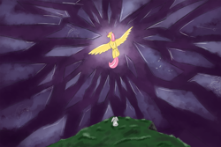 Size: 5906x3951 | Tagged: safe, artist:theenderrebel, imported from derpibooru, angel bunny, fluttershy, pegasus, pony, rabbit, animal, duo, multiverse, solo, spread wings, wings