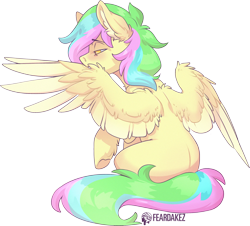 Size: 2080x1879 | Tagged: safe, artist:kez, imported from derpibooru, oc, oc only, oc:flavorful sweets, pegasus, pony, ear fluff, grooming, preening, raised hoof, simple background, solo, transparent background, wings