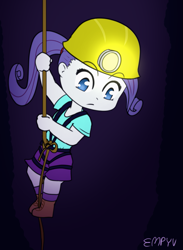 Size: 733x1000 | Tagged: safe, artist:empyu, imported from derpibooru, rarity, equestria girls, 30 minute art challenge, chibi, helmet, mining helmet, ponytail, rope, solo, spelunking