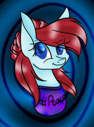 Size: 1398x1891 | Tagged: safe, artist:donnie-moon, imported from derpibooru, oc, oc only, earth pony, pony, abstract background, bust, clothes, earth pony oc, smiling, solo