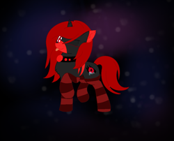 Size: 1003x811 | Tagged: safe, artist:aonairfaol, imported from derpibooru, oc, oc only, pony, unicorn, :p, choker, clothes, horn, night, raised hoof, socks, spiked choker, stars, striped socks, tongue out, unicorn oc