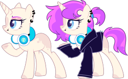 Size: 3547x2191 | Tagged: safe, artist:kurosawakuro, imported from derpibooru, oc, oc only, pony, unicorn, bald, base used, clothes, female, headphones, high res, jacket, mare, simple background, solo, transparent background