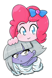 Size: 234x349 | Tagged: safe, alternate version, artist:batipin, imported from derpibooru, limestone pie, pinkie pie, equestria girls, :<, :>, duo, female, geode of sugar bombs, magical geodes, pie sisters, siblings, simple background, sisters, transparent background